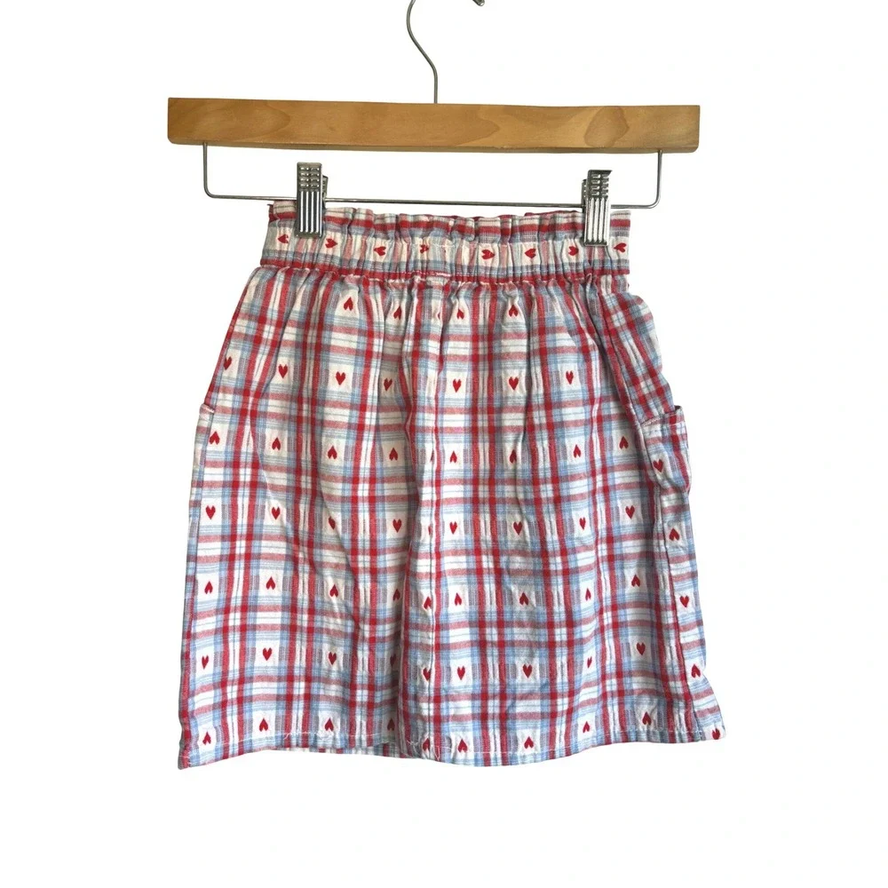 VTG OshKosh Bgosh Girls Red Plaid Heart Paperbag Waist Skirt Size 6X USA Made‎